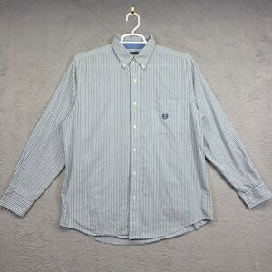 Chaps Shirt Mens L Blue Green Long Sleeve Button Up Striped Preppy Business Work